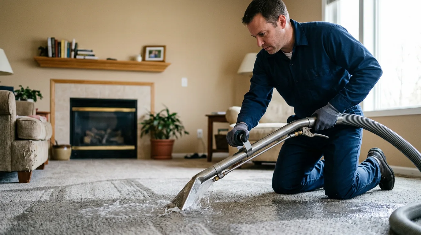 Water damage restoration technician working near Holland, TX